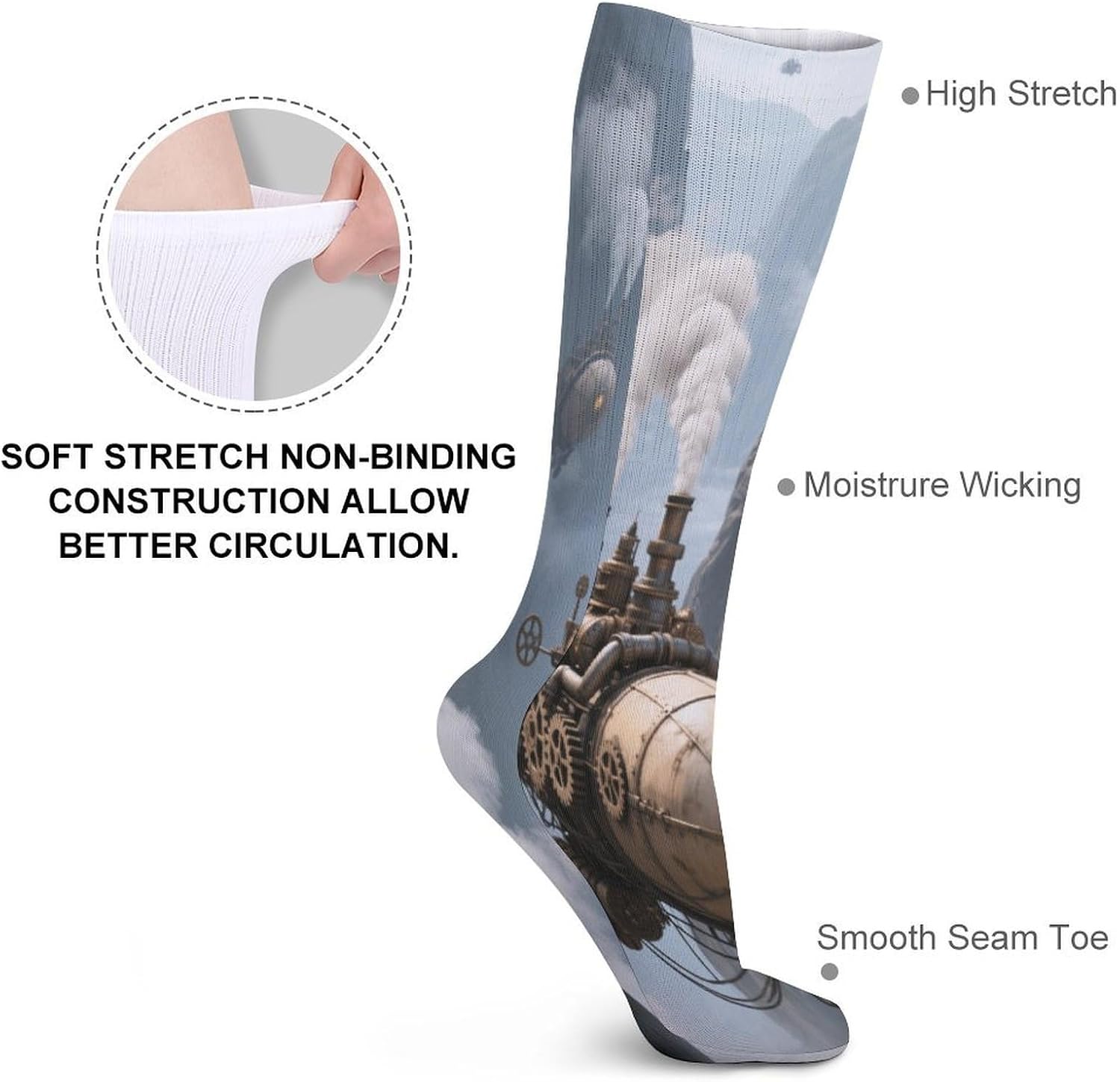 Airship Steam Canyon Crew Socks High Stocking Thermal Socks | Tube Socks-Breathable-Moisture-Soft-wicking for Hospital Pilates Yoga for women men Grippy for office and daily walking