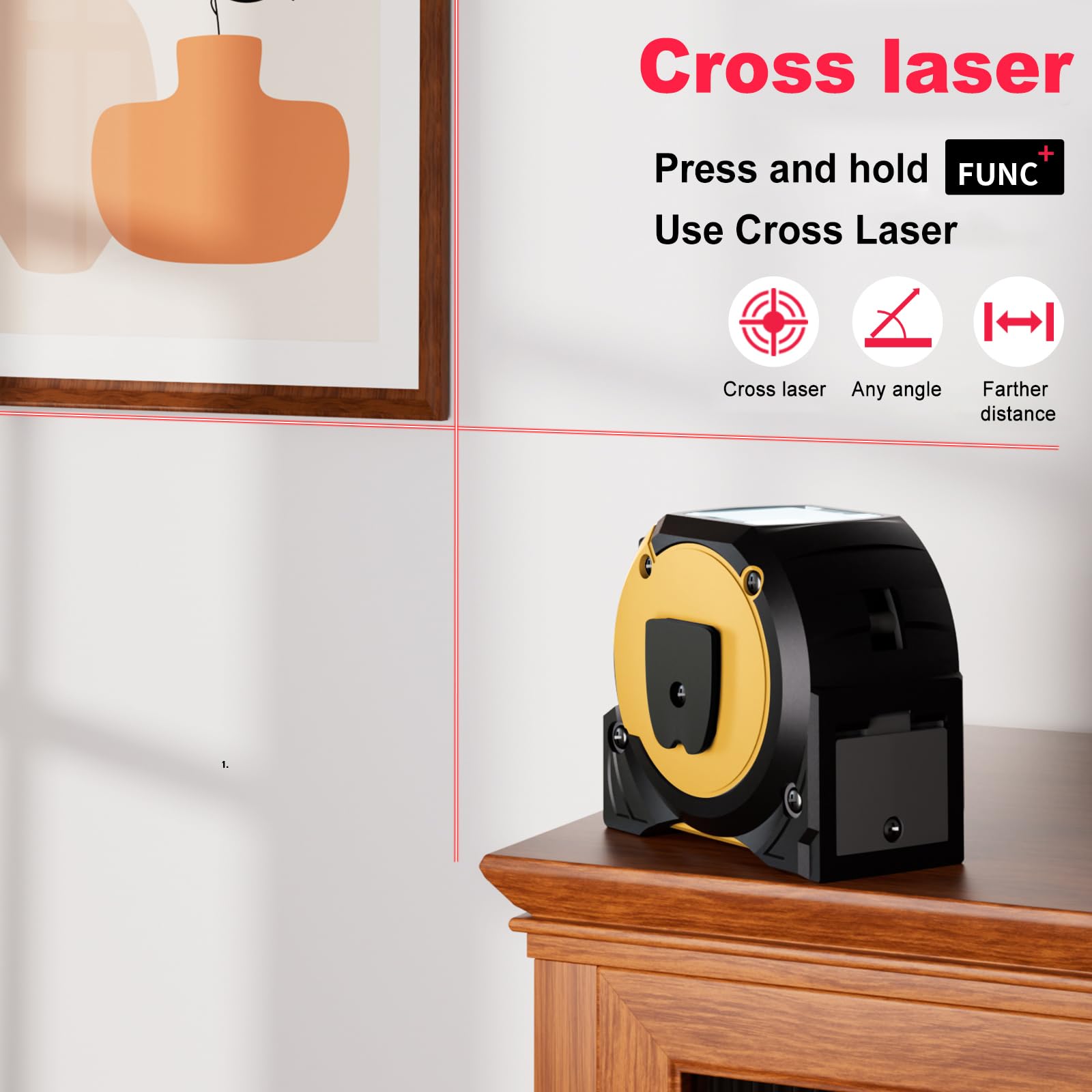Metro a Nastro Laser, 60m Misuratore Laser e 5m Metro a Nastro, Memoria Per 20 Misurazioni, Unità Ft/In/M, per Misurazione di Distanza, Area e Volume
