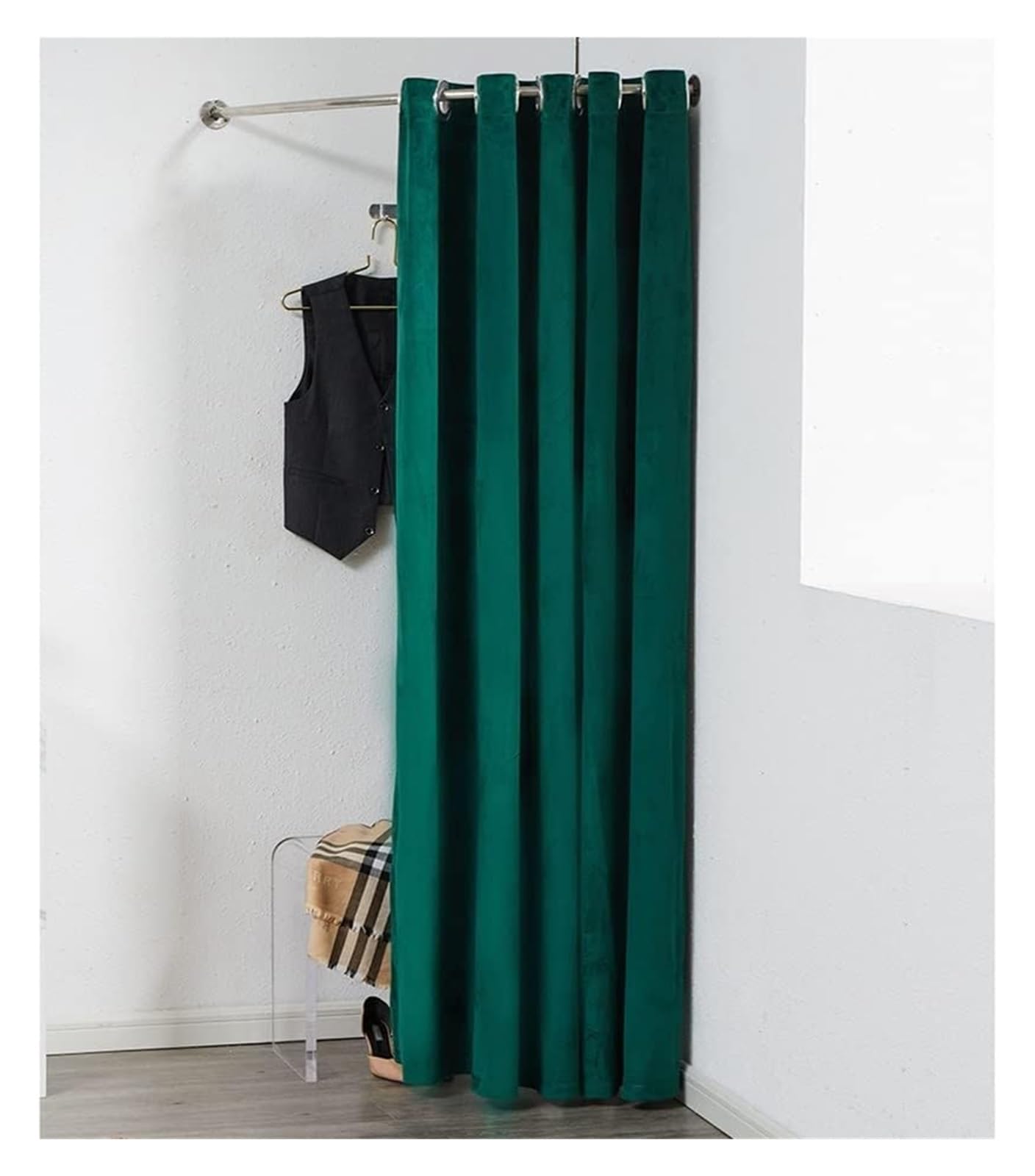 Probador de pared con barra en U vestidor suspendido para dormitorio