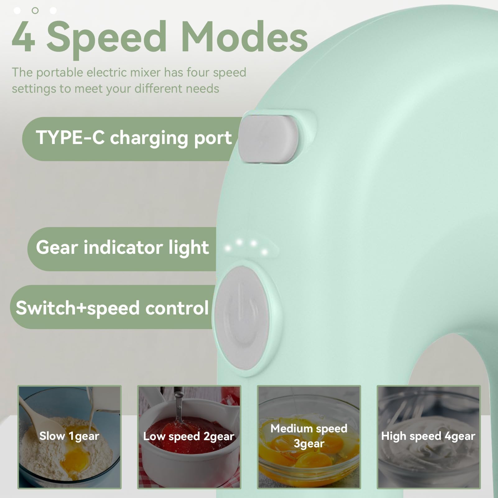 Schnurloser Handmixer, Mini-Elektro-Handmixer, Wiederaufladbarer USB-Mini-Ei-Schläger Für Den Haushalt, Hand-Ei-Schläger, Elektrischer Mixer Mit 4 Geschwindigkeitsmodi