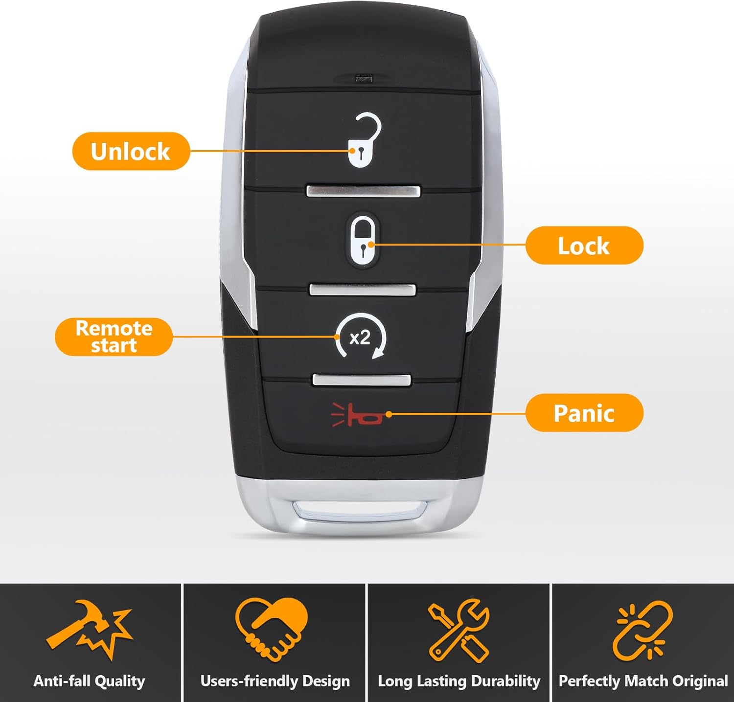 Yewong Car Key Fob Remote Keyless Entry Control for Dodge Ram 1500 Pickup 2019 2020 2021 2022 2023 2024 OHT-4882056 68442907 68291689 4 Buttons 433MHz 4A Chip