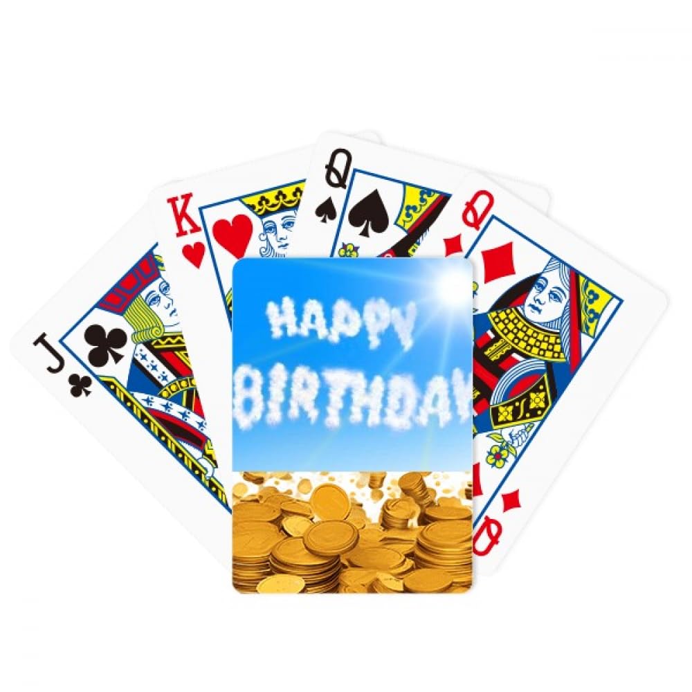 Happy Birthday Blue Sky Clouds Gold Playing Card Classic Game