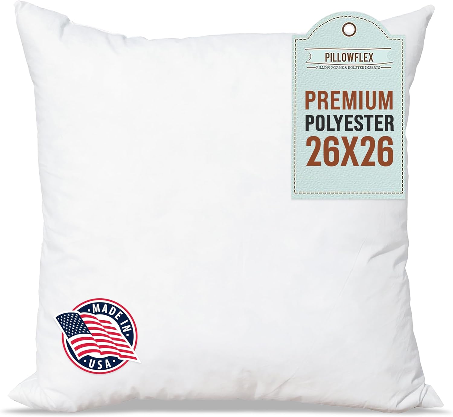 Pillowflex Premium Polyester Throw Pillow Insert - 26x26 - Ultra Soft Square Throw Pillow, Couch Sham, Lumbar, Back, Sofa - Machine Washable - Decorative Accent Form - 1 Soft Pillow