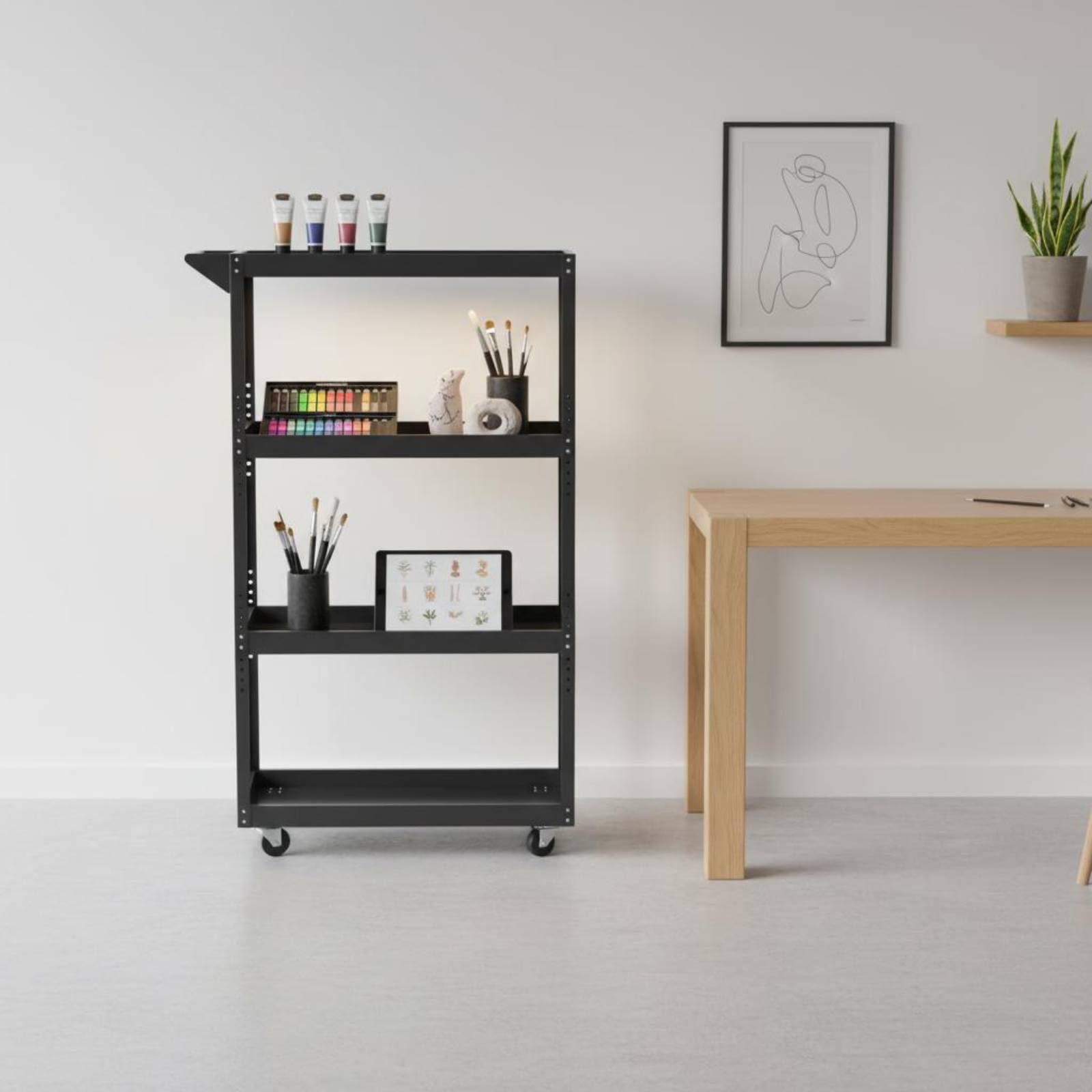 Art Material Cart Rollwagen Aufbewahrungswagen Regalwagen Etagenwagen mit Vier Ablageflächen Und Rand Stabiles Metall mit Offener Konstruktion Bewegt Sich Sanft für Werkstatt Lager Haushalt