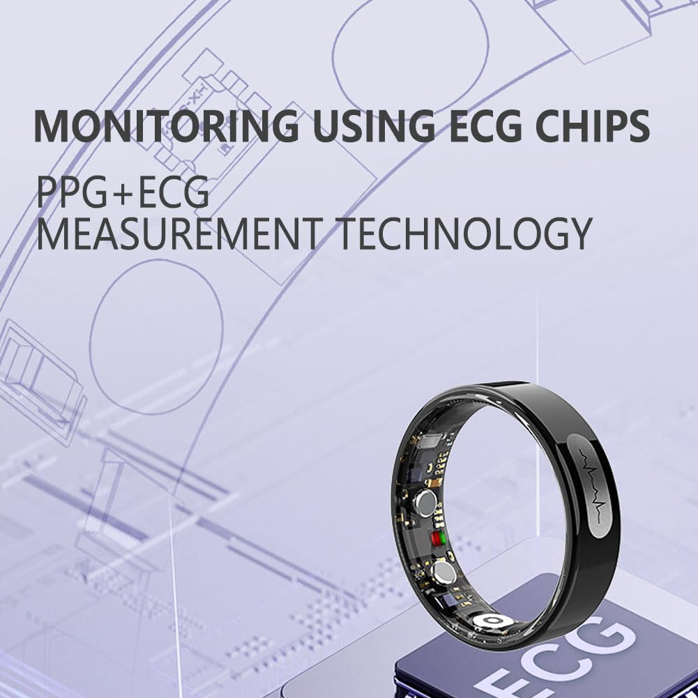 Anello Intelligente per Uomo e Donna, Smart Ring con ECG, Conteggio dei Passi Monitoraggio del Sonno Pressione Sanguigna, Frequenza Cardiaca Controllo Remoto della Fotocamera 12#