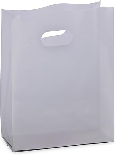 Miniatura 7 de Prime Line Packaging Bolsas de Compras de Plástico Blanco, Bolsas de Plástico Transparente Esmerilado con Asas Troqueladas para Restaurantes, Comida