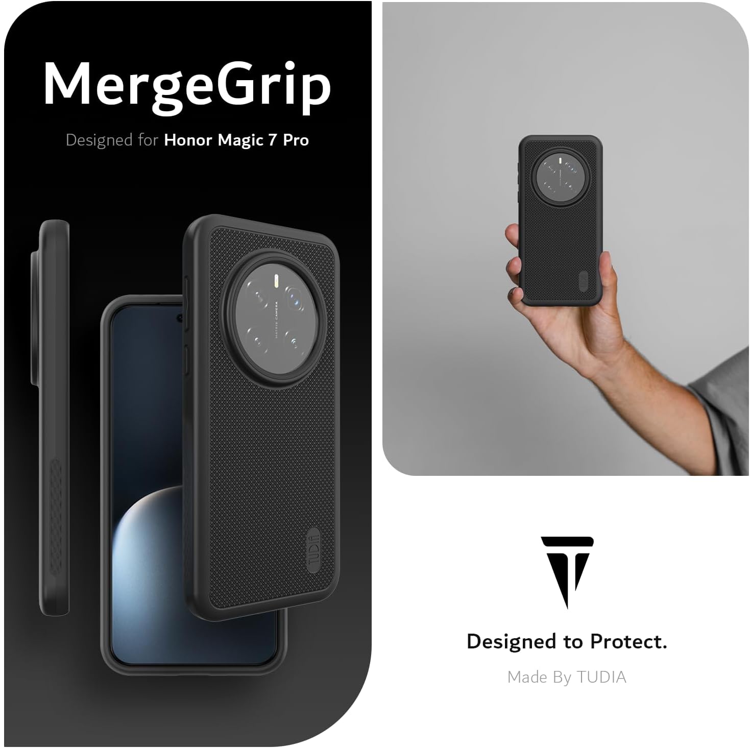TUDIA DualShield Grip Designed for Honor Magic 7 Pro Case 5G (2025), [MergeGrip] Military Grade Dual Layer Shockproof Slim Tough Heavy Duty Phone Cases Cover (Black, Magsafe Compatible) - Image 7