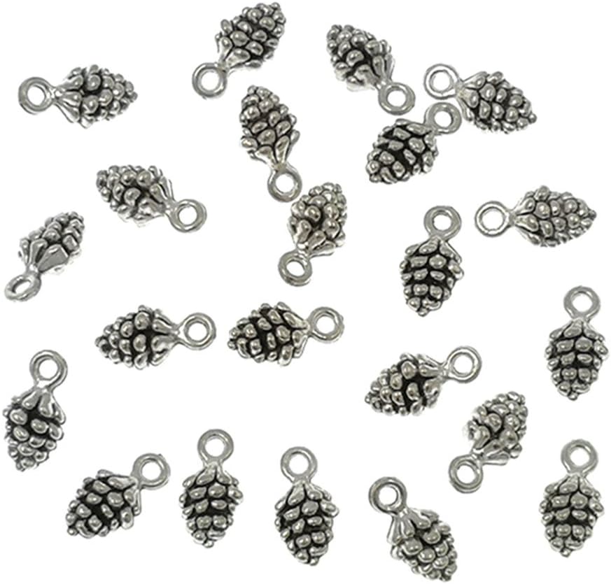 ALIMITOPIA 50pcs Christmas Pine Cone Alloy Small Pendant Nature Nuts Charm for DIY jewelry making Accessories