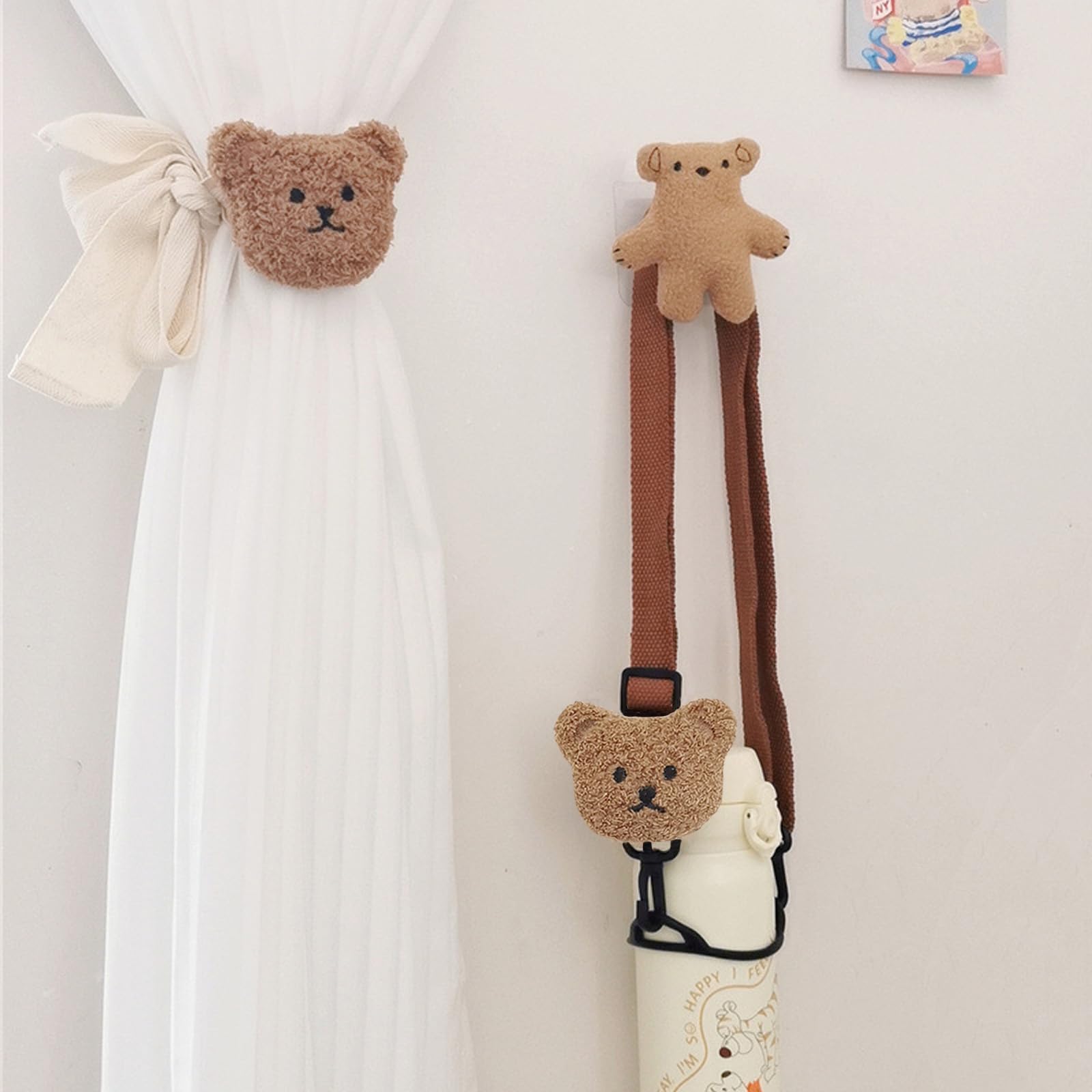 2 Alzapaños De Peluche Con Forma De Oso: Sujeta Cortinas Tierno Y Sin Taladros Para Habitación Infantil