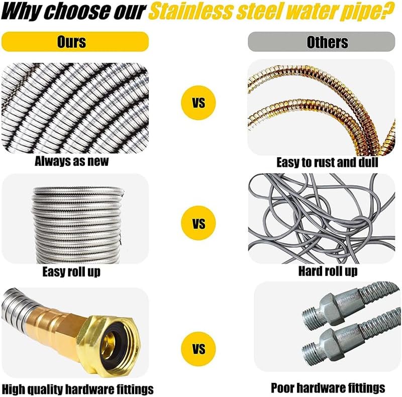 Miniatura 5 de Manguera de jardín flexible y ligera de 100 pies con 2 boquillas de manguera de bala de cobre, manguera de agua expandible de acero inoxidable 304