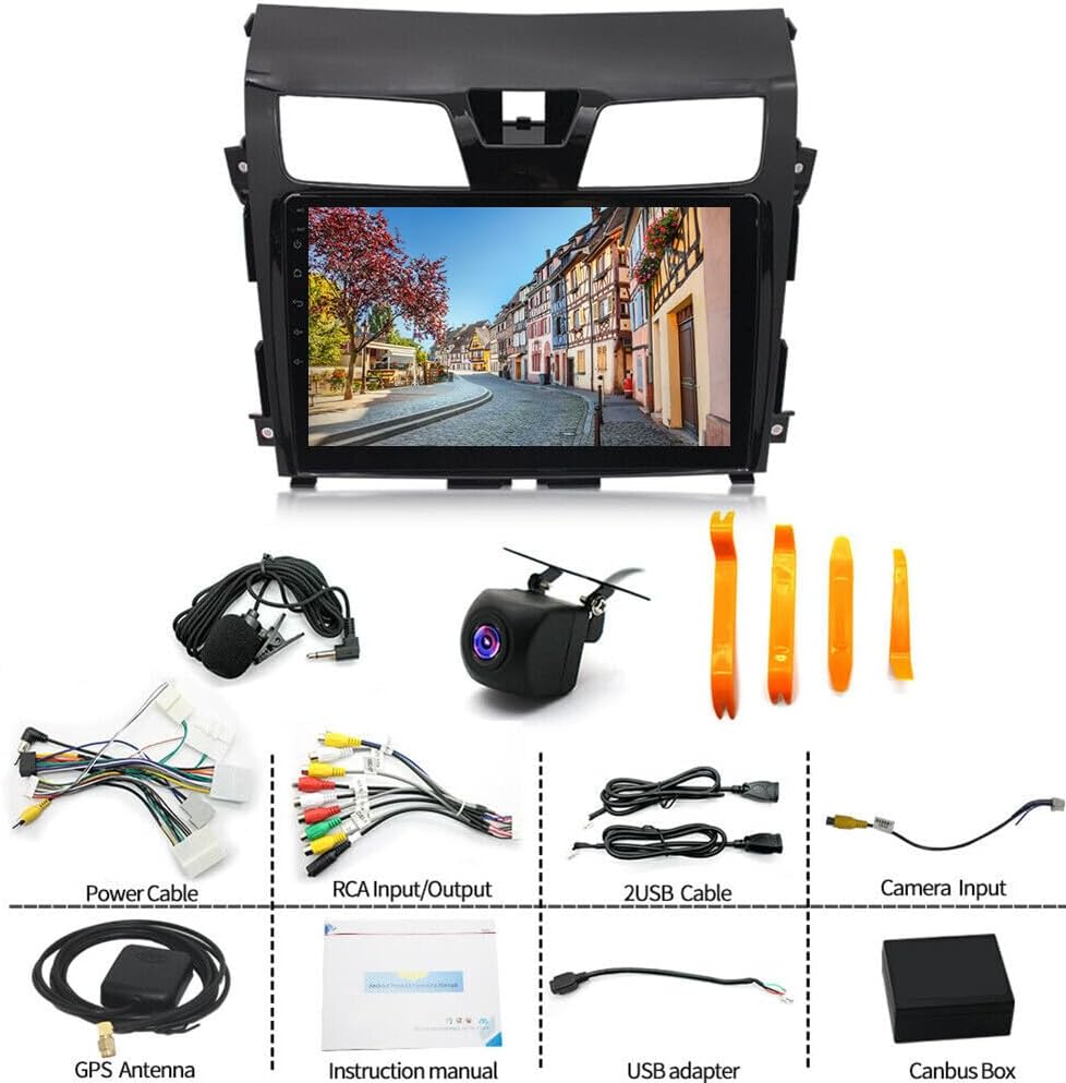Car Stereo Double Din for N-issan Altima 2013-2018 10 Inch HD Touch Screen Android 13 Car Audio Multimedia Receiver with CarPlay Android Auto GPS Radio Navigation Bluetooth Camera 2+32G Radio