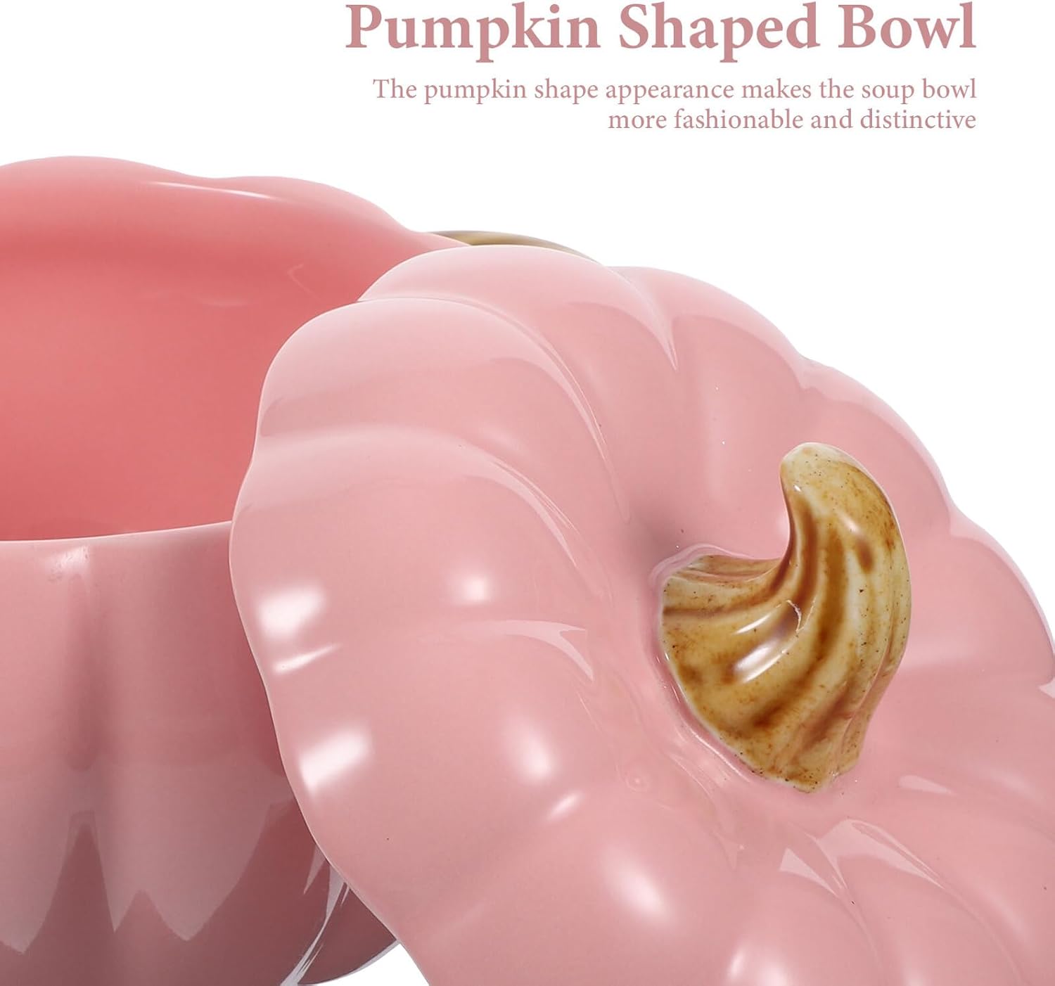 Ceramic Pumpkin Bowl with Lid Double Handle Stewed Soup Bowl Porcelain Food Container for Fall Kitchen Dining Thanksgiving Halloween Decor