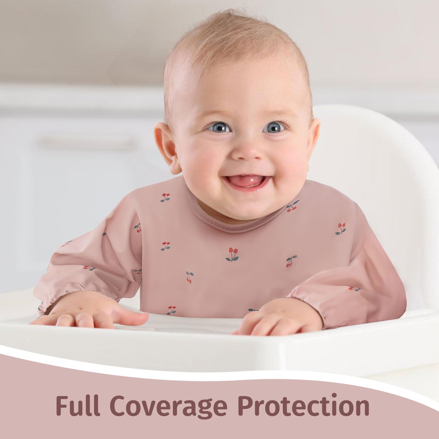 Babero de Destete de Manga Larga,Babero con Mangas Impermeable,Babero con Mangas Bebé Manga Larga,Impermeable y Fácil de Limpiar y Lavable a Máquina,Ajuste Ajustable,Unisex para 6-12 Meses