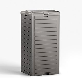 KFY Outdoor Trash Can Waterproof Resin Garbage Bin, 31 Gallon with Tiered Lid and Drip Tray, for Patio, Backyard, Deckï¼ˆGreyï¼‰