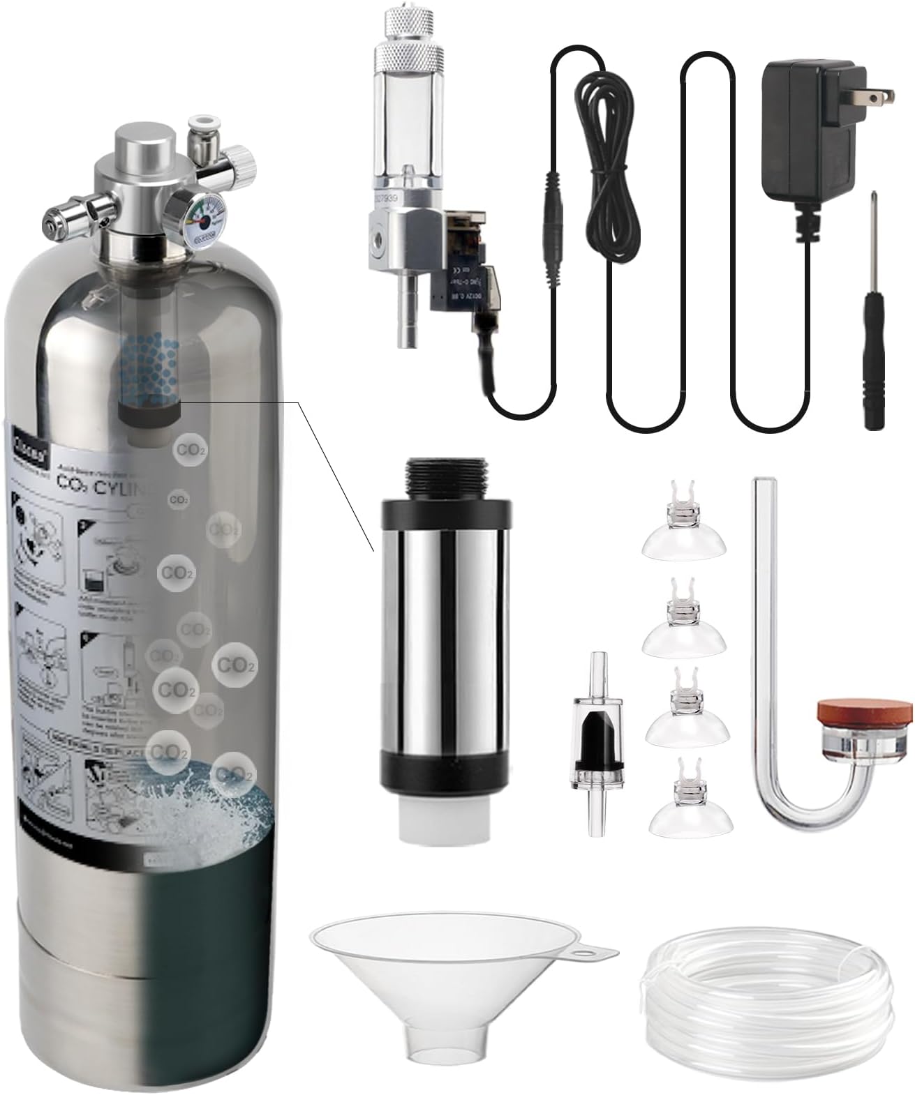 2.4 L Aquarium CO2 System Generator Carbon Dioxide Reactor Kit with Solenoid Valve, G600
