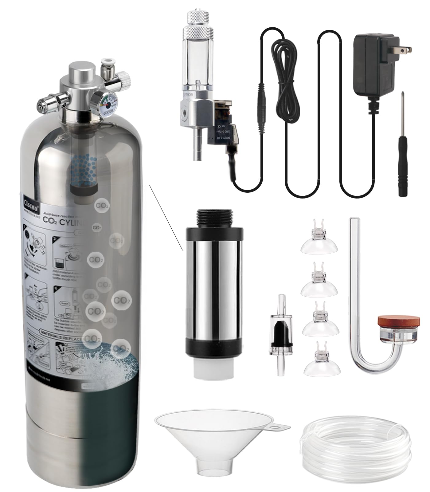 2.4 L Aquarium CO2 System Generator Carbon Dioxide Reactor Kit with Solenoid Valve, G600