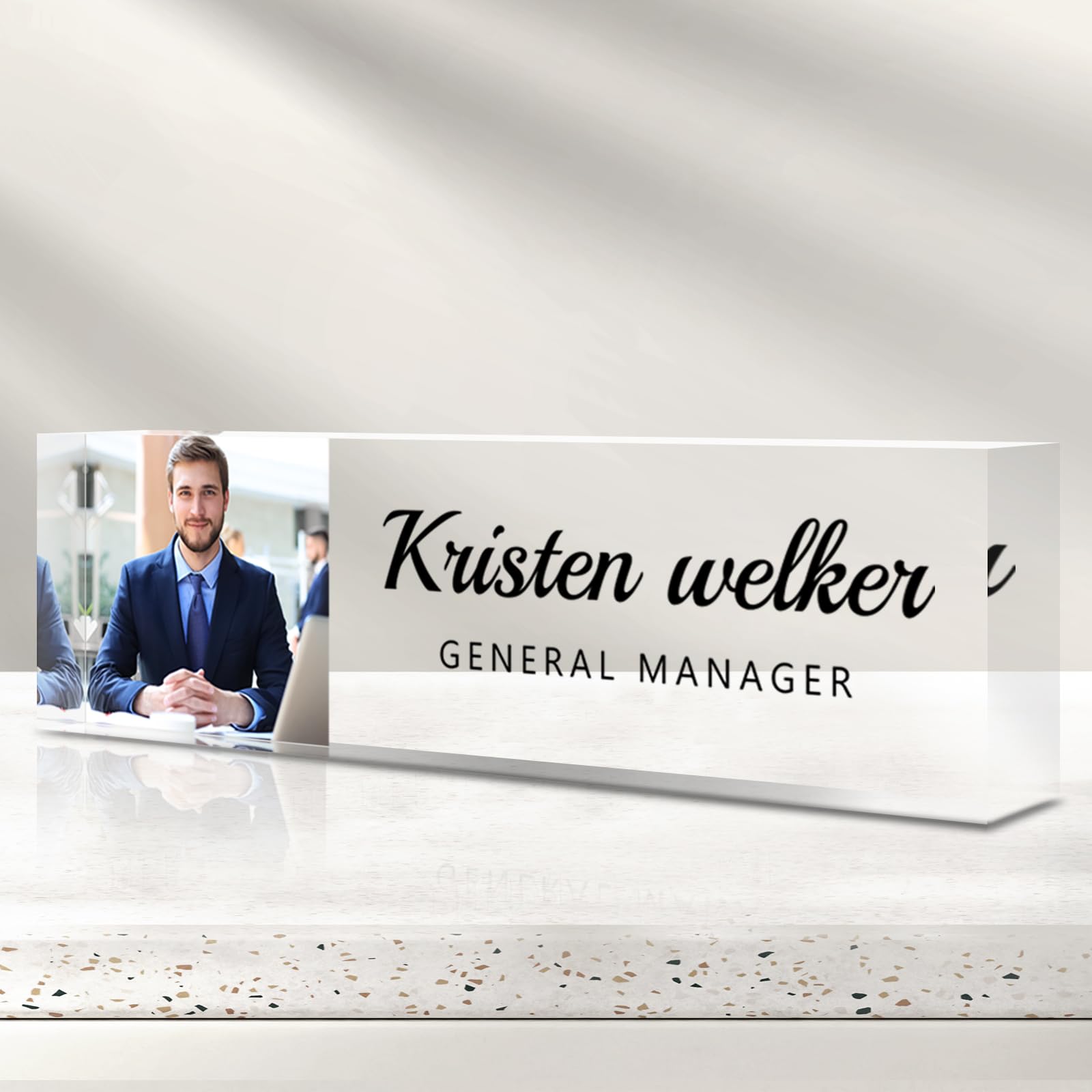 Personalized Name Plate for Desk - Custom Engraved Name Plates for Man - Boss Day Gifts for Boss - Acrylic Office Decor Appreciation Gifts for Teacher Nurse Coworker Social Worker (Colorful Photo)