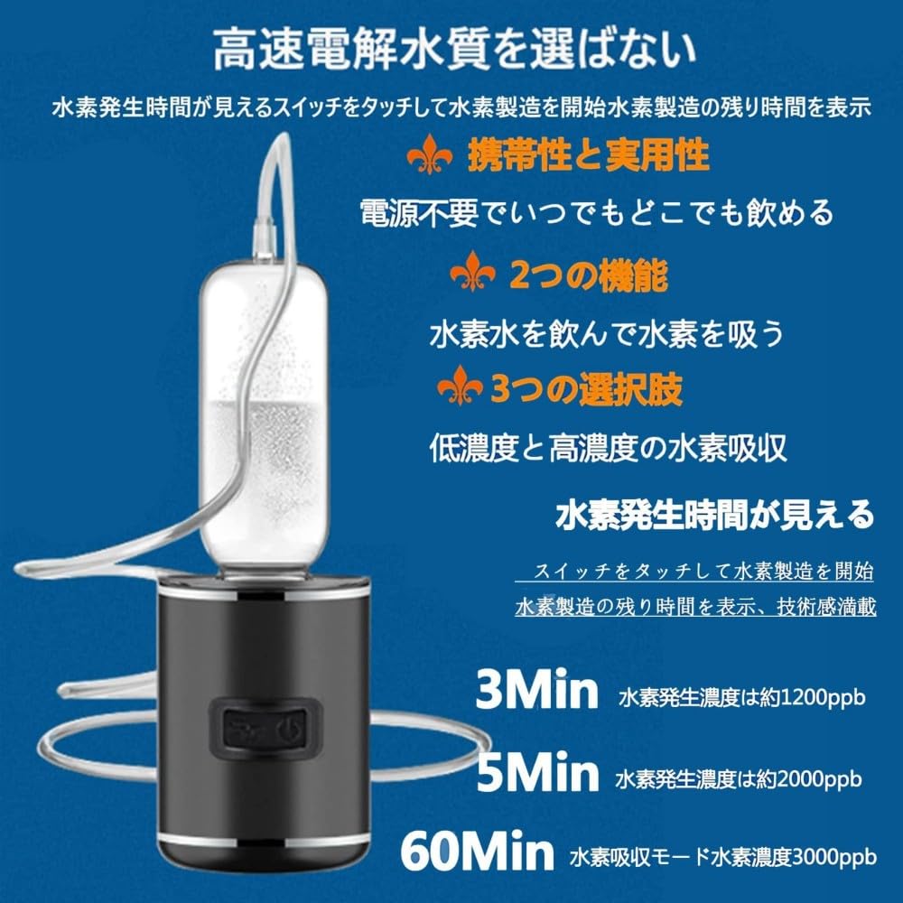 Amazon | 水素水生成器 高濃度 携帯用水素水ボトル 磁気吸着充電式