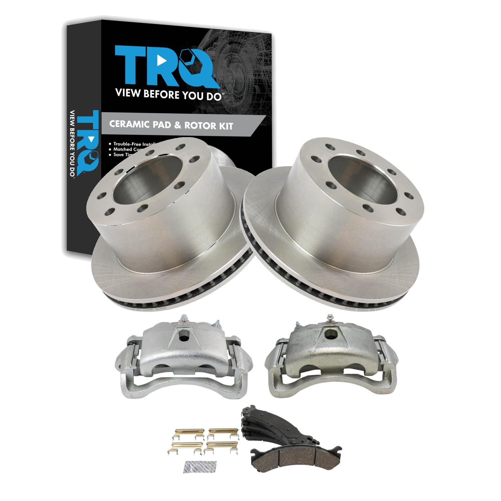 TRQ Rear Ceramic Disc Brake Pads Rotors &amp; Caliper Kit for GM Dually Truck