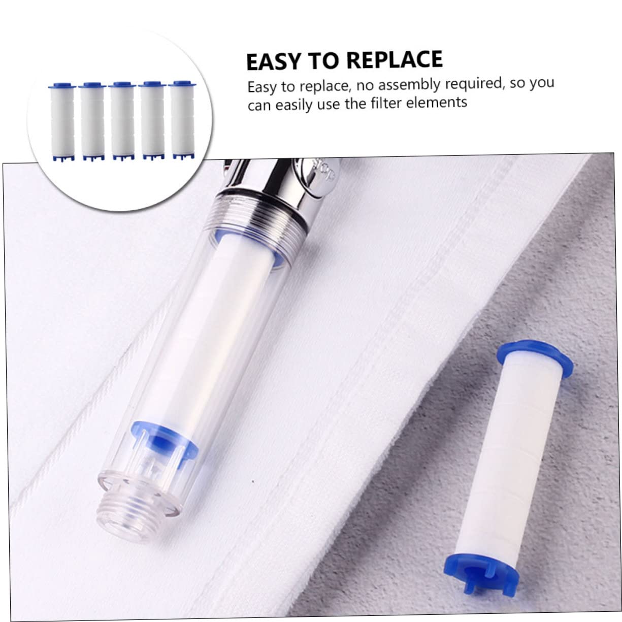 Paquete de 5 filtros de agua para cabezal de ducha, purifica el agua, elimina las impurezas, mejora la claridad, compatible con cabezales de ducha estándar para una experiencia de baño más saludable y