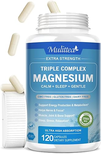 Complejo triple de magnesio, formas de alta absorción de glicinato de magnesio, taurato y más además de extracto de hierbas de L-teanina y apigenina