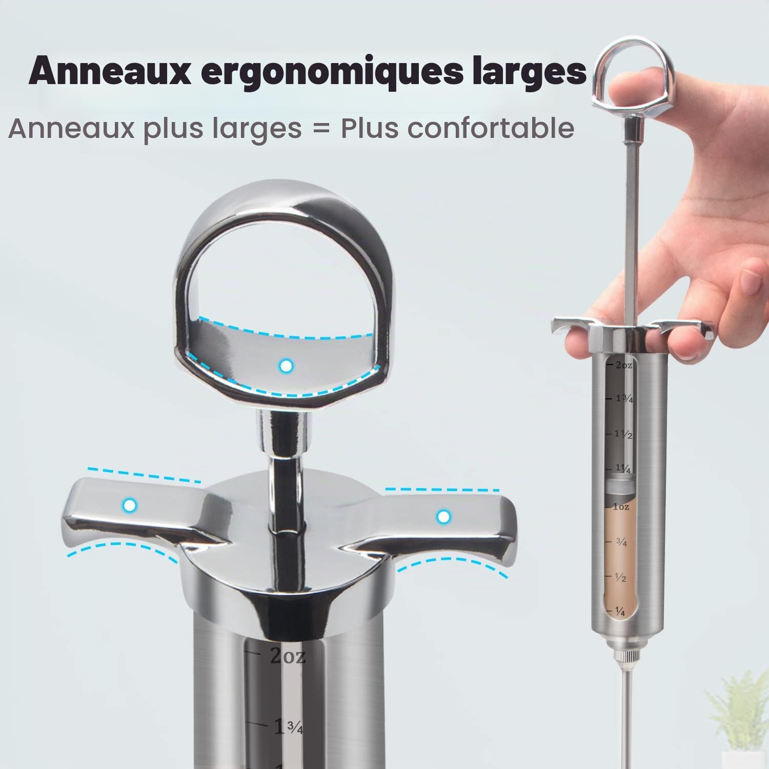 Ofargo Seringue alimentaire, injecteur de marinade avec 3 Aiguilles, seringue viande pour Boeuf, Poulet, pâtisseries, BBQ; seringue à marinade capacité de 60 ml/2 oz