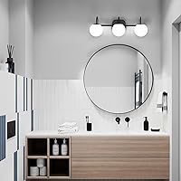 Vista 2 de Modern Black Bathroom Vanity Light Fixtures 3 Lights Frame and Milk White Glass Globe Shade Modern Wall Sconce Lighting Bath Vanity Lights Bar Over