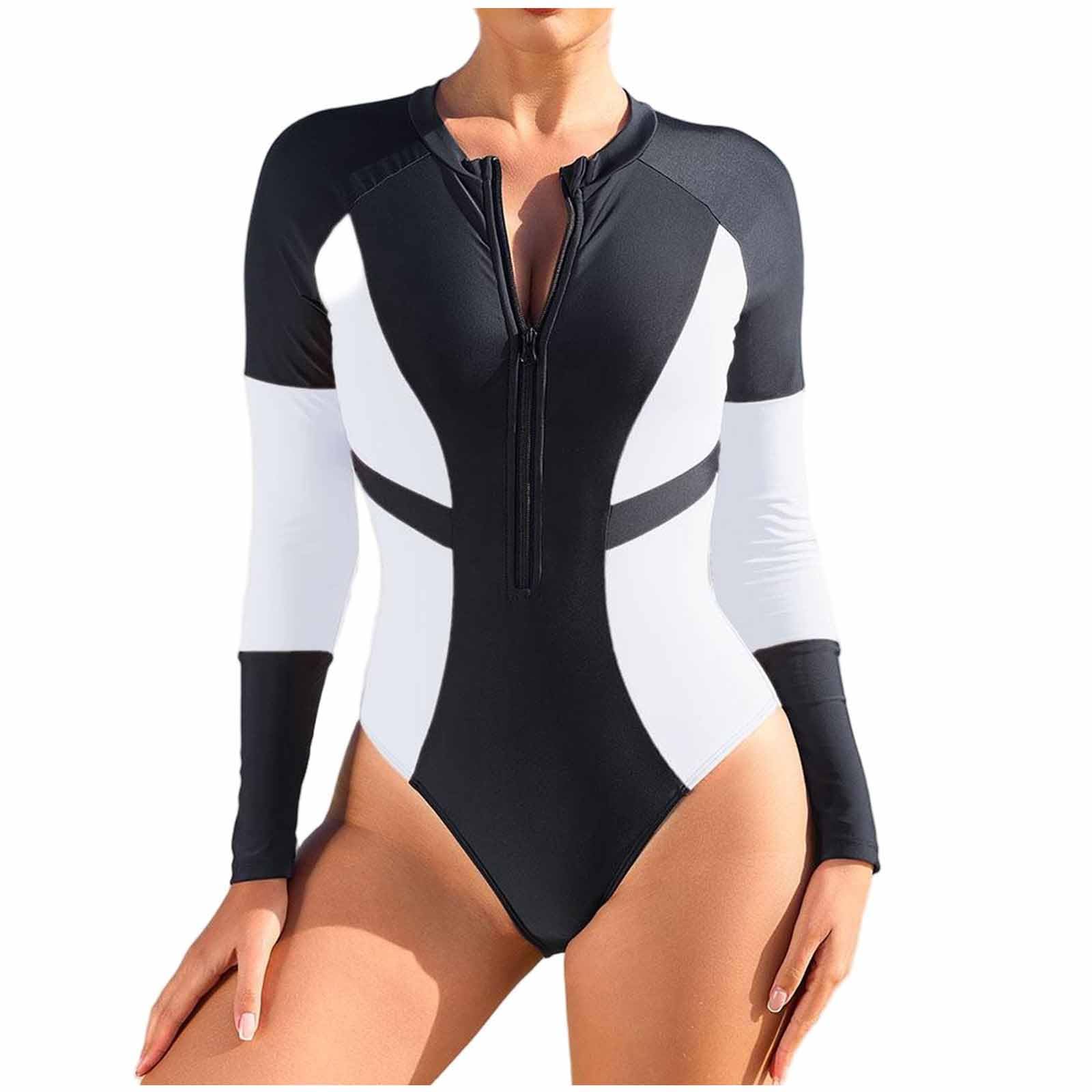 Bañadores Mujer Control de Barriga Trajes de Baño Una Pieza Manga Larga con Media Cremallera Moda Monokini Natacion Bañador Deportivo Ropa de Baño Piscina Swimwear Beachwear Playa Vacaciones