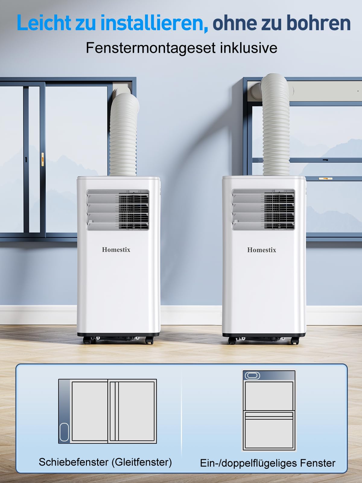 Klimaanlage Mobil 9000 BTU, Mobile Klimaanlage 4-in-1, Kühlung, Entfeuchtung und 2-Stufiger Belüftung, Mobiles Klimagerät mit Abluftschlauch, Digitalanzeige, 24h-Timer, Kühlfläche bis zu 88 m³(33㎡)