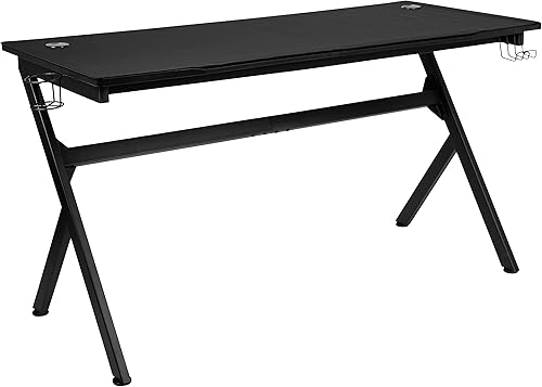 Miniatura 265 de Flash Furniture Juego de escritorio para juegos negro y silla de carreras blanco/negro con soporte para tazas, gancho para auriculares y soporte