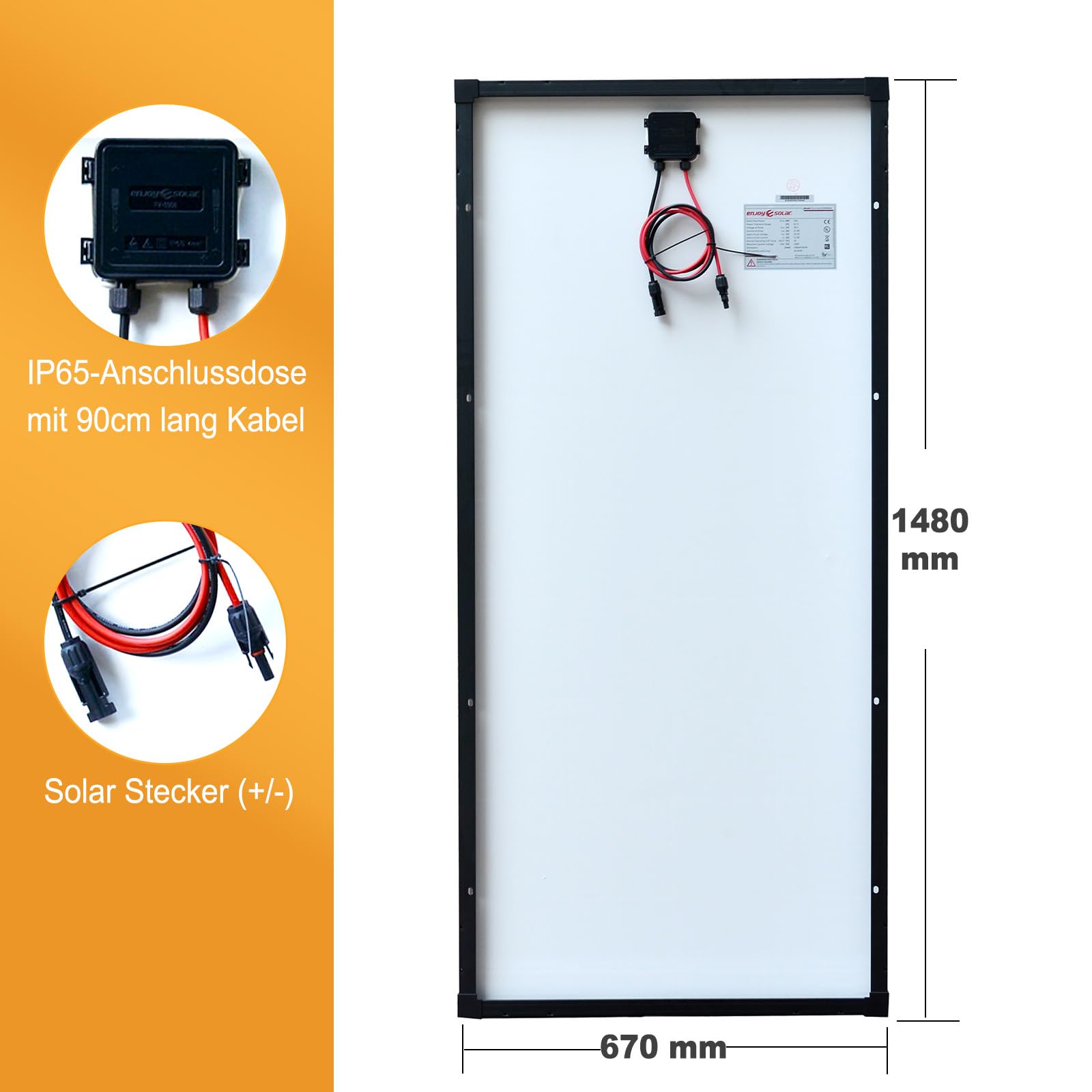 enjoy solar® Panel Solar Monocristalino 200W 12V, PERC 9BB – Ideal para autocaravanas, instalaciones en balcones, casas de jardín y embarcaciones (Marco Negro)