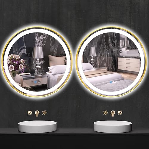 Miniatura 7 de Espejo de tocador redondo dorado de 30 pulgadas con luces, marco dorado, espejo redondo iluminado para baño, círculo de pared, espejo LED redondo