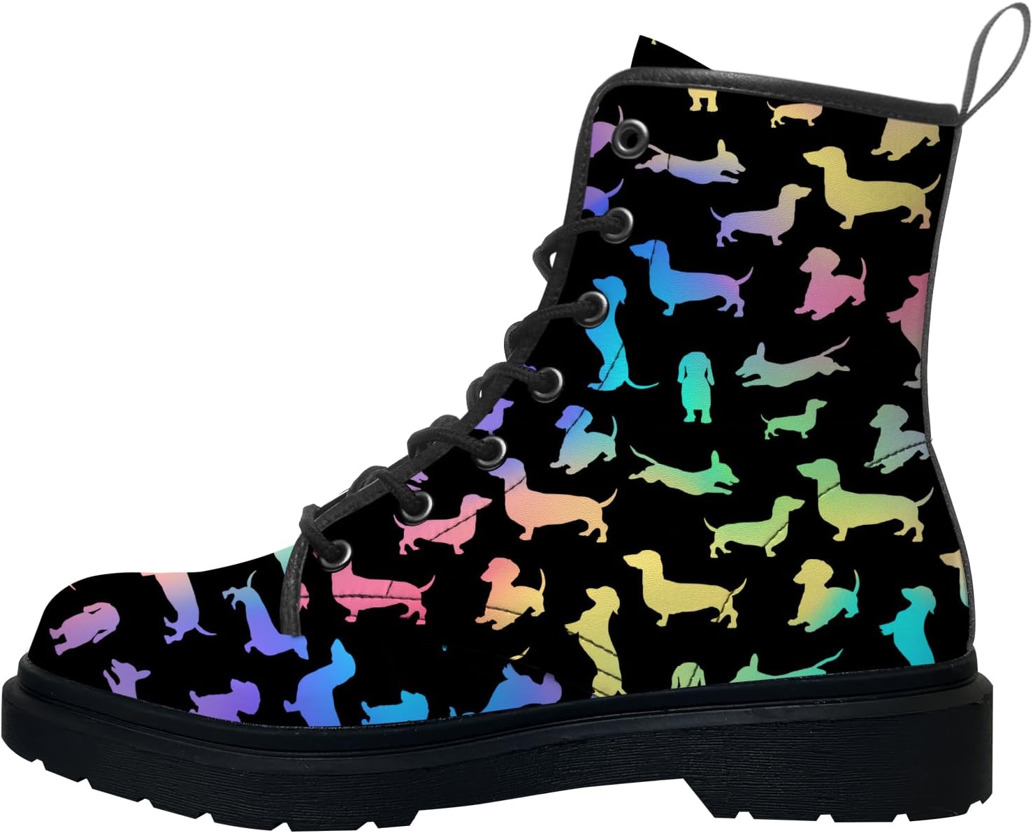 Dachshund Boots for Women Men Combat Boots Vegan Leather Round Toe Work Boots Dog Lovers Waterproof Shoes Gifts for Men Women