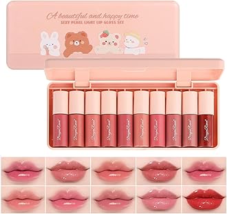10 Colors Lip Stain & Cheek Tint, Liquid Water-Based Lip Gloss, Natural Moisturizing & Long-Lasting, Non-Stick Cup, Lightweight Lip Tint for Daily Wear