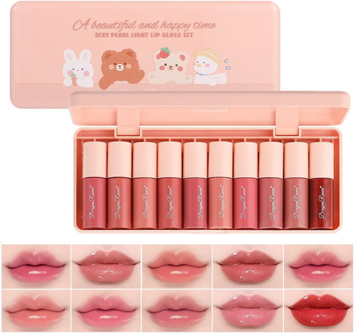 10 Colors Korean Lip Tint Stain Set, Natural Moisturizing Gloss, Mini Liquid Lipstick, Long-Lasting Hydrating Plumping Gloss, Multi-Use Cheek Tint