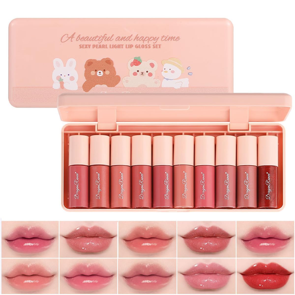 10 Colors Lip Stain & Cheek Tint, Liquid Water-Based Lip Gloss, Natural Moisturizing & Long-Lasting, Non-Stick Cup, Lightweight Lip Tint for Daily Wear