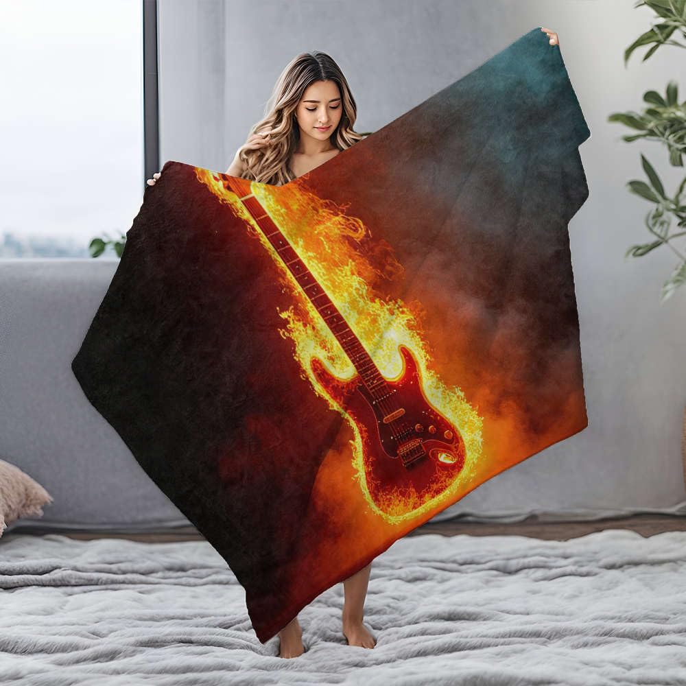 Koce dziecięce płonąca gitara w płomieniach. Koc flanelowy Koce dziecięce Prezenty wielkanocne (150 x 200 cm)