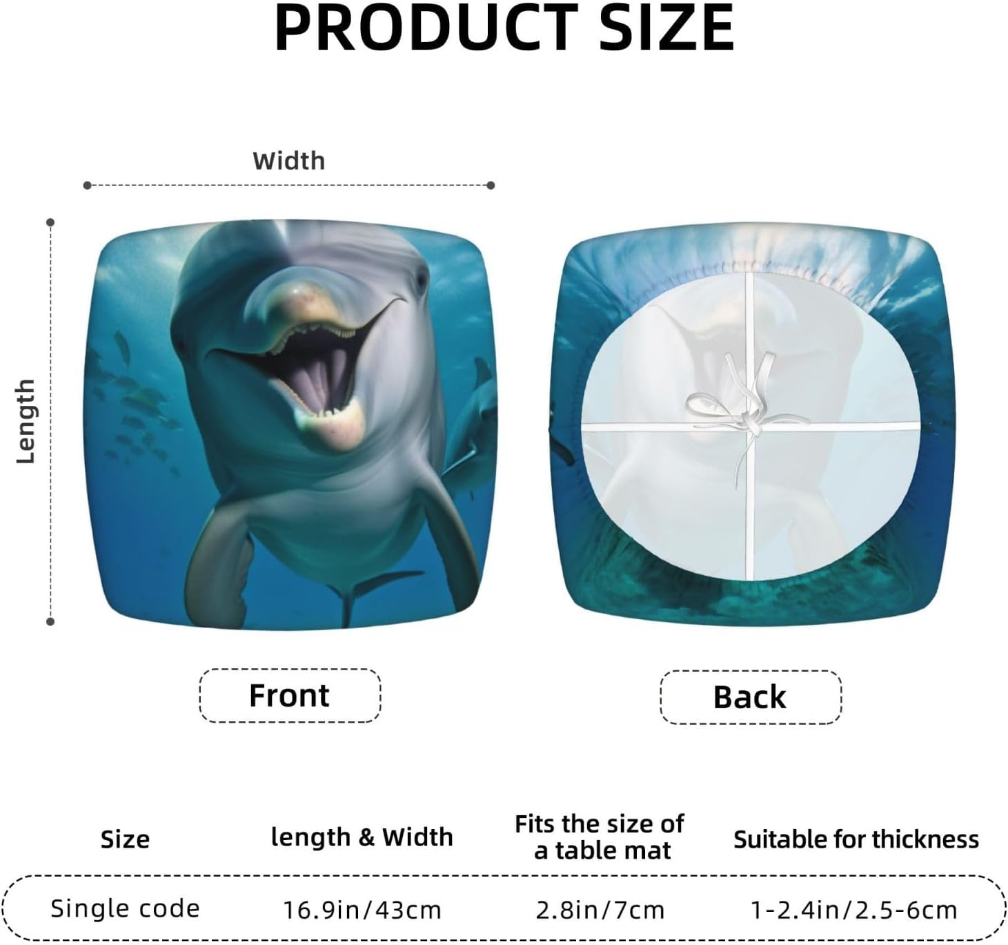 Funny Dolphin Looking at You Print Square Cushion Covers 6 Pcs Set Elastic Non-Slip Seat Cushion Slipcovers Pet Furniture Protectors for Chair, Sofa