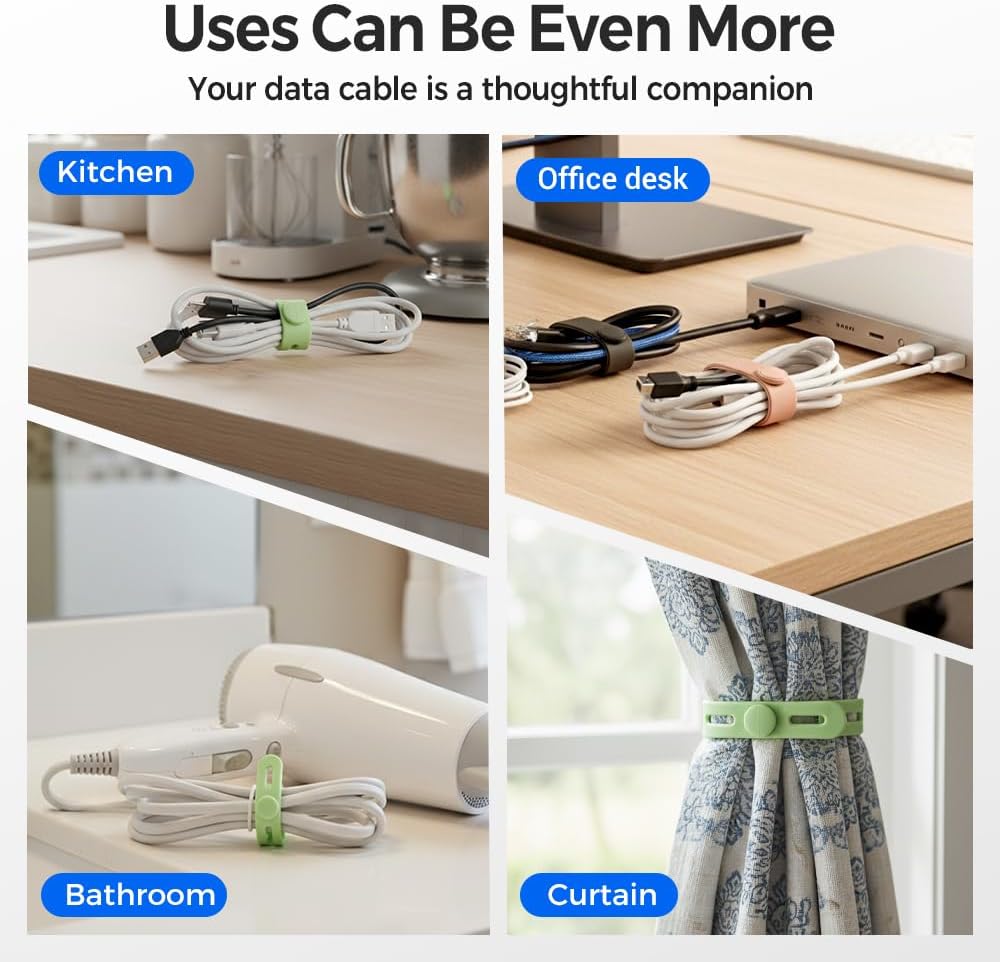 Silicone Cable Ties Reusable Cord Organizer, Elastic Cable Straps for Cable Management, Charging Cord Organizer for Home Office Travel (20, Mixed colors)