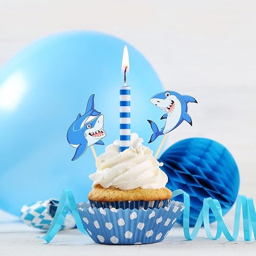 Miniatura 4 de Decoración para cupcakes de tiburón, 40 piezas de palillos de tiburón, decoraciones de cupcakes de tiburón para fiestas temáticas de tiburón,