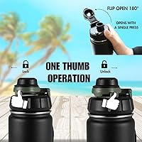 Vista 3 de Botella de agua de acero inoxidable de 22.0 fl oz/22 onzas con tapas deportivas y con pajilla, termo de metal de doble pared aislada, base