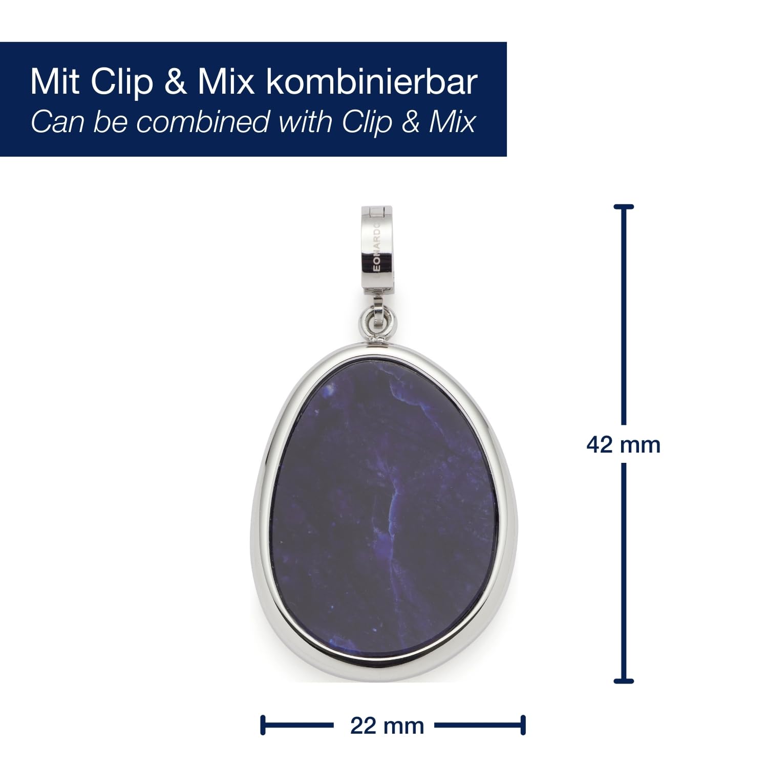 JEWELS BY LEONARDO Anhänger Clip & Mix Prilla, Ketten-Anhänger aus silberfarbenem Edelstahl, blauer Sodalith-Stein in organischer Form, Schmuck Geschenk für Frauen, 024557