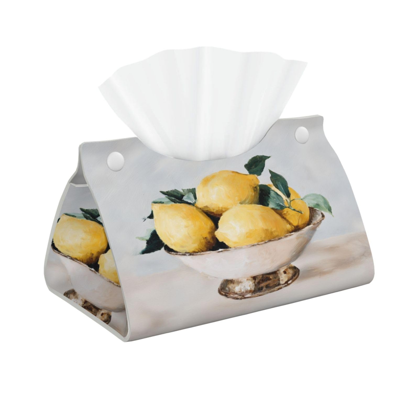 Lemons in A Bowl Vintage Tissue Box Cover Rectangle Pu Leather Tissue Box Holder for Car Bathroom Bedroom Desk Tabletop Decor