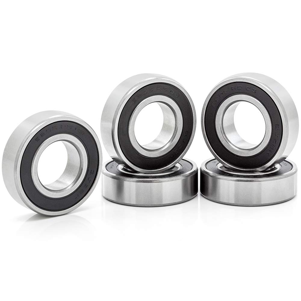 [5-Pack] 6205-2RS - Deep Groove Radial Ball Bearing 25 mm x 52 mm x 15 mm (ID x OD x Width) Double Rubber Seal with Clearance C3
