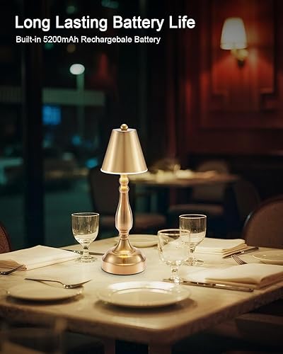 Miniatura 3 de UMEXUS Pequeña lámpara de mesa LED inalámbrica, funciona con pilas, lámpara recargable para cena de restaurante, luz táctil regulable de 3 vías, luz