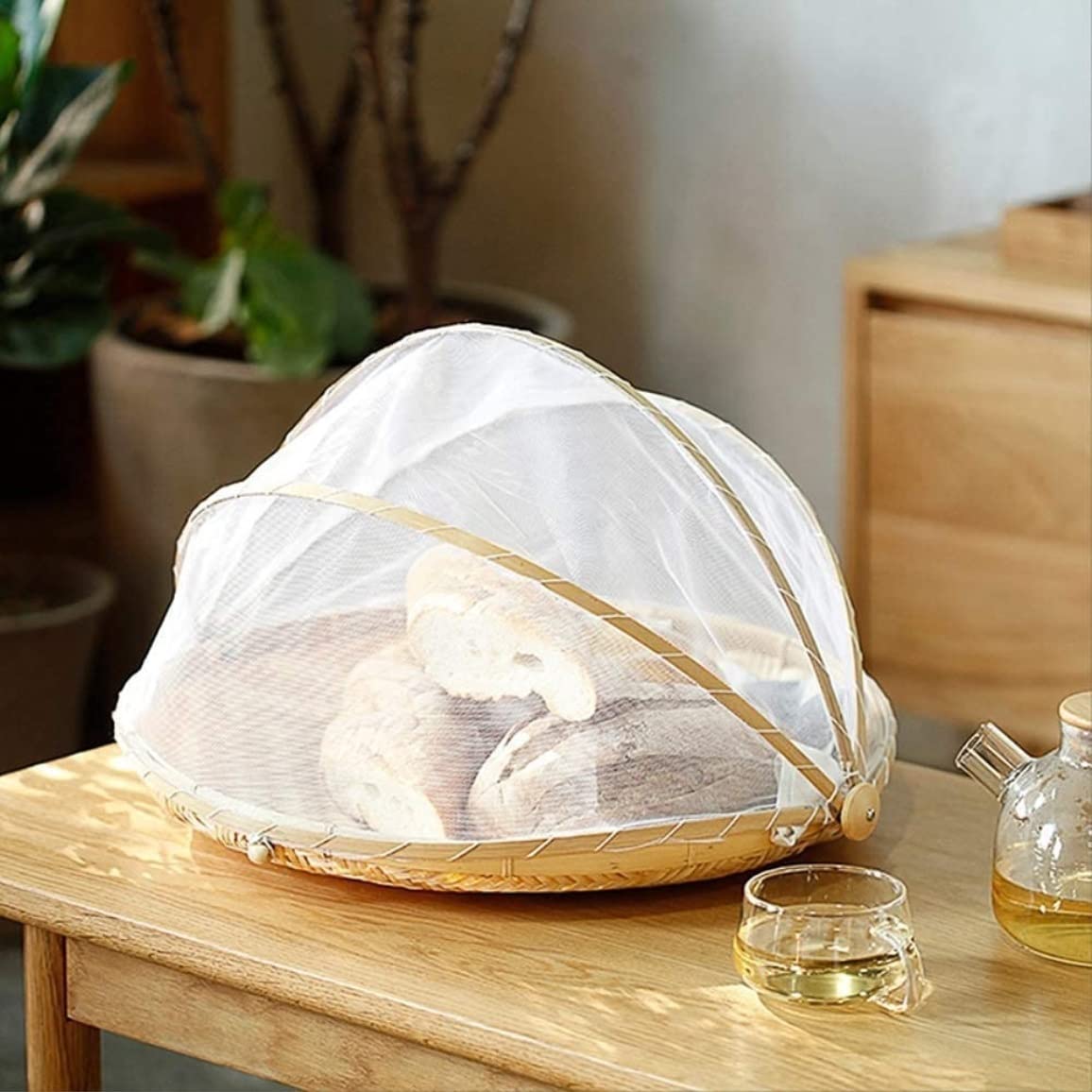 Cestino da Picnic Feste Cesto Intrecciato A Mano A Prova di Insetto Cestino da Picnic A Polvere Frutta Fatto A Vimini con Copertura Pane Vegetale Gita all’Aperto(36 * 19.5cm)
