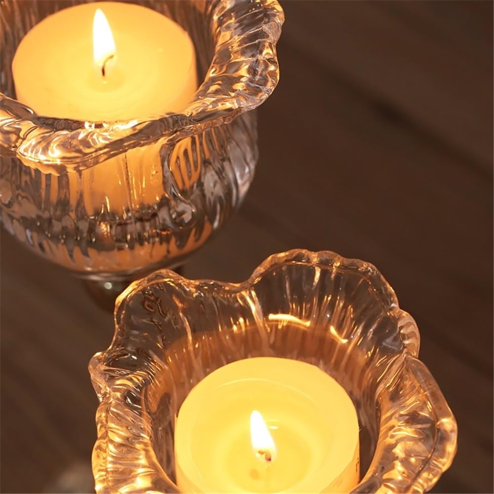 Kerzenhalter für Kerzenständer Europäischer Kristallglas-Kerzenhalter mit großem Kerzenlicht, Tischdekoration, Heimtextilien für Esstisch-Mittelstück(Klein)