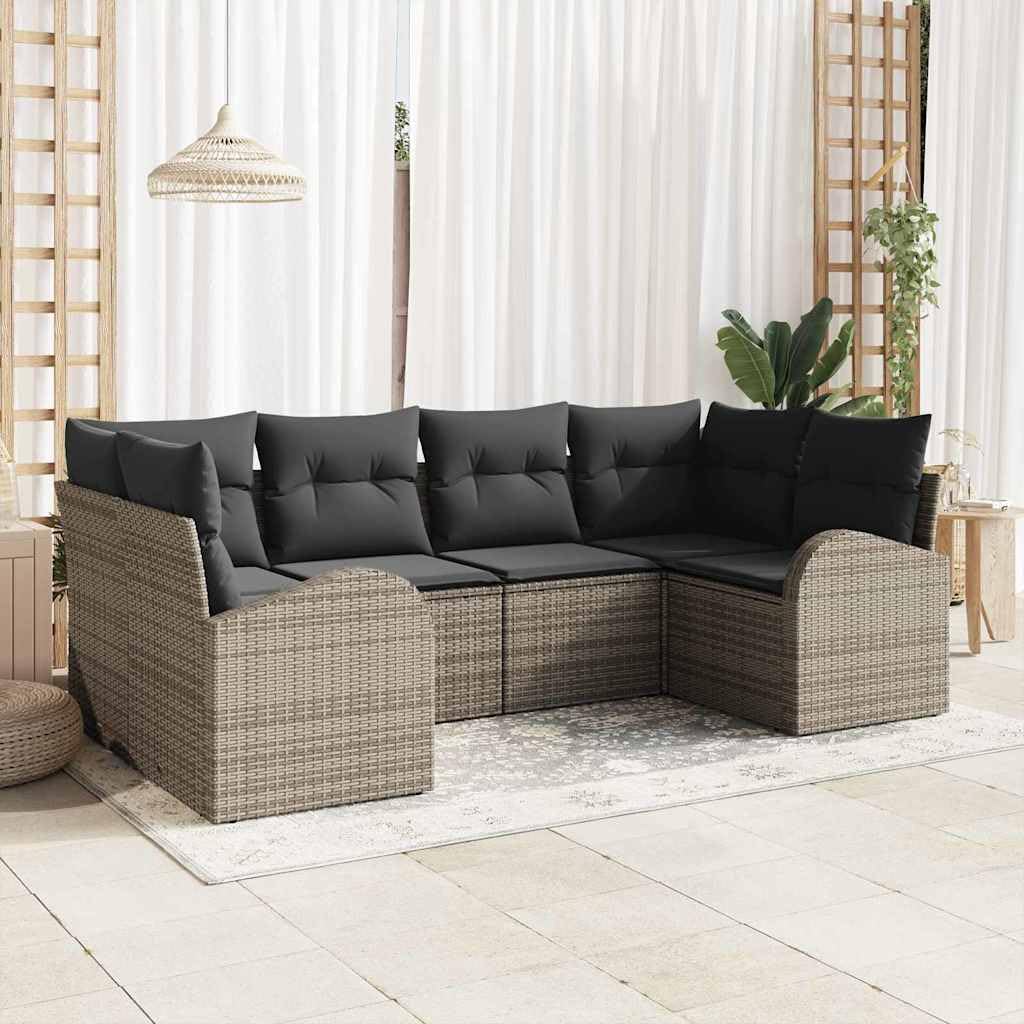 Salon de Jardin 6 Places en Résine Tressée Grise, Ensemble de Canapé Modulaire d'Extérieur avec Coussins Déhoussables, Mobilier de Terrasse et Balcon, Design Moderne en Polyrotin, 6 Pièces