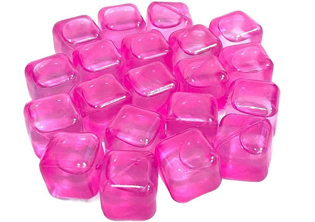 20 Washable Plastic Reusable Ice Cube Bottle Tray Soda Drinks Dry and Freezer (Pink)