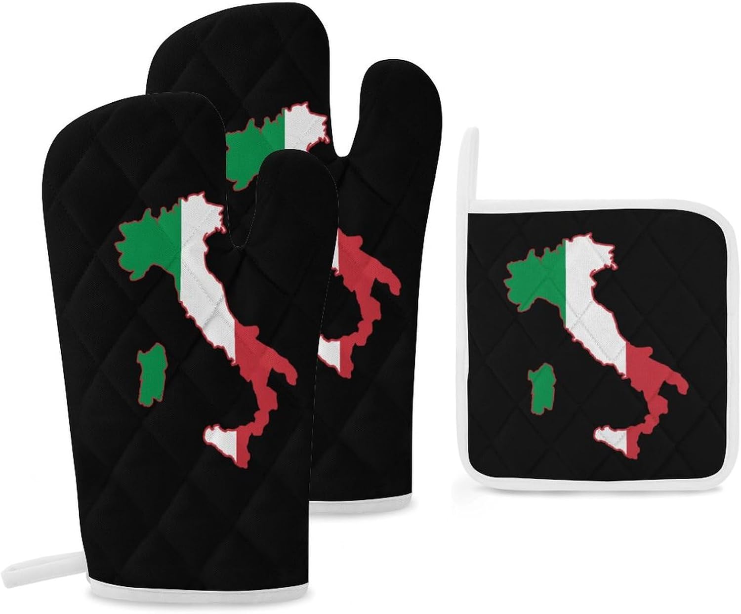 Italia Italy Italian Map Flag Print Oven Mitts and Pot Holders 3 Piece Sets Heat Resistant Gloves Hot Pads Potholders for Kitchen Baking Cooking